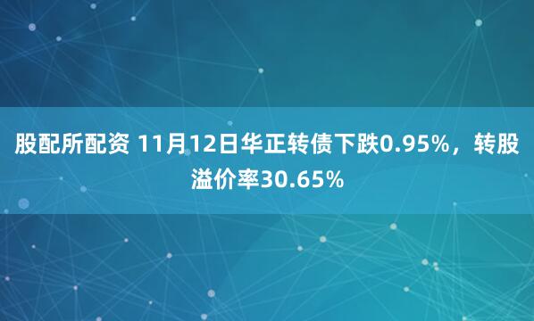 股配所配资 11月12日华正转债下跌0.95%，转股溢价率30.65%